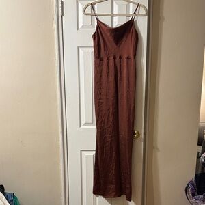 Express Brown Satin Jumper with Spaghetti Straps